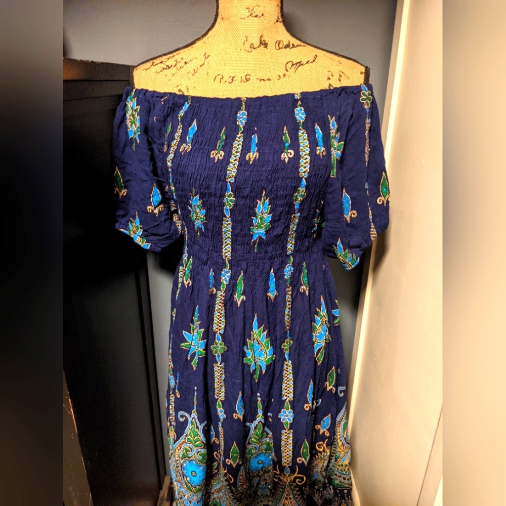 Ana & Rose, Women's Blue Floral Boho Dress,